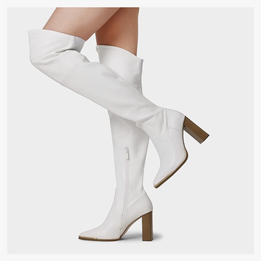 White thigh high over the knee Square toe boots - worn once